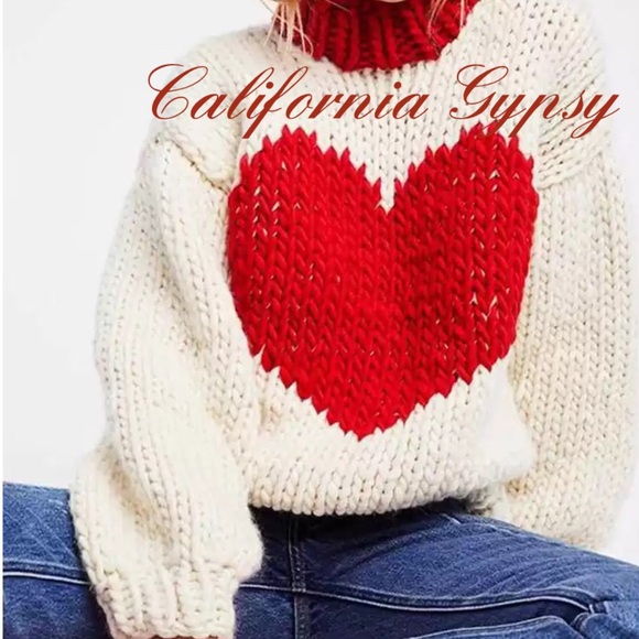 Oversized Knit Heart Chunky Sweater - Picture 4 of 8